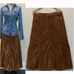 Yvonne Marie Brown Corduroy Midi A-Line Skirt XL